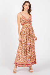 Red Floral Strapless Maternity Maxi Dress