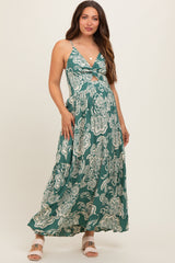 Green Floral Front Knot Twist Maternity Maxi Dress