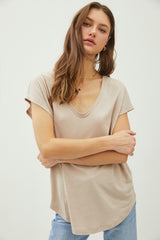 Beige V-Neck Maternity Top