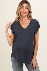 Charcoal V-Neck Maternity Top