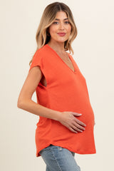 Orange V-Neck Maternity Top