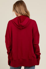 Red Button Front Ribbed Trim Hooded Maternity Sweatshirt