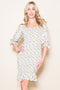 Cream Floral Square Neck Smocked Bodycon Dress