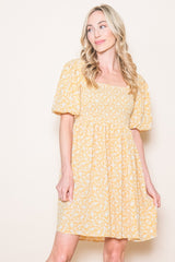 Yellow Floral Smocked Tie Back Maternity Dress