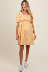 Yellow Floral Smocked Tie Back Maternity Dress