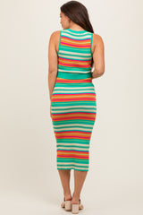 Mint Green Striped Tie Waist Sleeveless Maternity Midi Dress