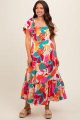 Fuchsia Leaf Print Maternity Maxi Dress