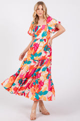 Fuchsia Leaf Print Maxi Dress