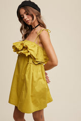 Lemon Grass Tiered Ruffle Tie Straps Poplin Dress