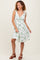 Ivory Green Floral Knotted Wrap V-Neck Dress