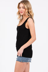 Black Sleeveless Ribbed Square Neck Top