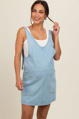 Blue Denim Side Pocket Overall Maternity Dress