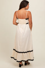 Beige Contrast Wavy Trim Maternity Maxi Dress