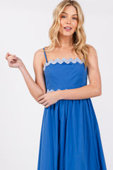 Royal Blue Contrast Wavy Trim Maxi Dress