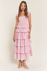 Pink Tiered Ruffle Maxi Dress