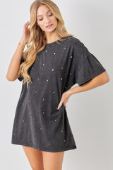 Black T-Shirt Dress With Rhinestone Detail