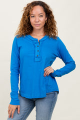 Blue Long Sleeve Exposed Seam Top