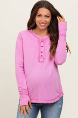 Pink Long Sleeve Exposed Seam Maternity Top