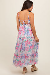 Multicolor Floral Chiffon Ruffle Tiered Maternity Maxi Dress