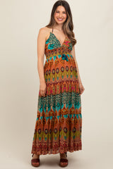 Green Damask Halter Maternity Maxi Dress