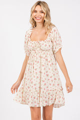 Cream Floral Babydoll Ruffled Maternity Mini Dress