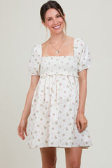 Ivory Floral Puff Short Sleeve Maternity Mini Dress