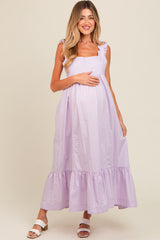 Lavender Pinafore Cutout Tie Back Maternity Maxi Dress