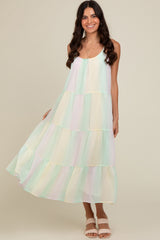 Multicolor Pastel Ombre Tiered Maternity Maxi Dress