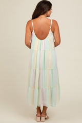 Multicolor Pastel Ombre Tiered Maternity Maxi Dress