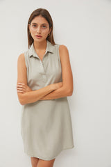 Light Olive Collard V Neck Dress