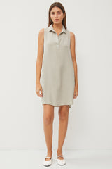 Light Olive Collard V Neck Dress