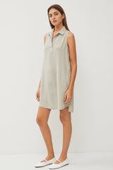 Light Olive Collard V Neck Dress