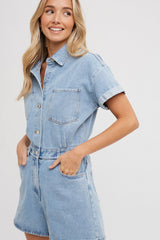 Light Denim Denim Button Down Shirt Romper