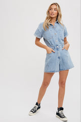 Light Denim Denim Button Down Shirt Romper