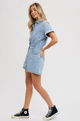 Light Denim Denim Button Down Shirt Romper