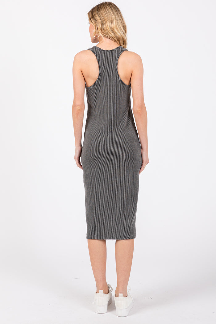 Charcoal Ribbed Sleeveless Fitted Dress