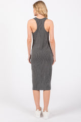 Charcoal Ribbed Sleeveless Fitted Dress