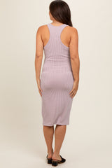 Mauve Ribbed Sleeveless Fitted Maternity Dress