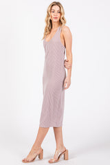 Mauve Ribbed Sleeveless Fitted Dress