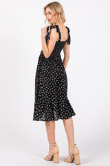 Black Floral Sleeveless Knotted Strap Dress