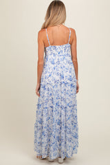 Blue Floral Halter Maxi Maternity Dress