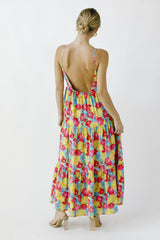 Multi-Color Floral Low Back Tiered Midi Dress