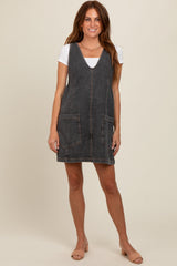 Charcoal Denim Front Pocket Maternity Skirt Overalls