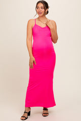 Pink Ribbed Fitted Maternity Maxi Dress