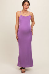 Purple Ribbed Fitted Maternity Maxi Dress