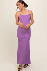 Purple Ribbed Fitted Maternity Maxi Dress