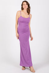 Purple Ribbed Fitted Maxi Dress