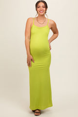 Lime Ribbed Fitted Maternity Maxi Dress