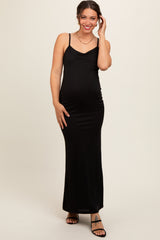 Black Ribbed Fitted Maternity Maxi Dress