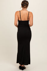 Black Ribbed Fitted Maternity Maxi Dress